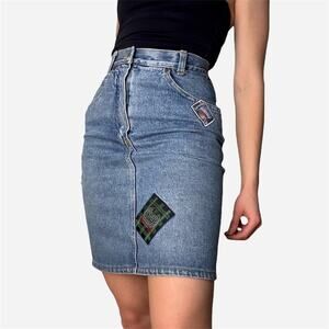 90s patchwork denim high rise denim skirt midi - United Colors of Benetton